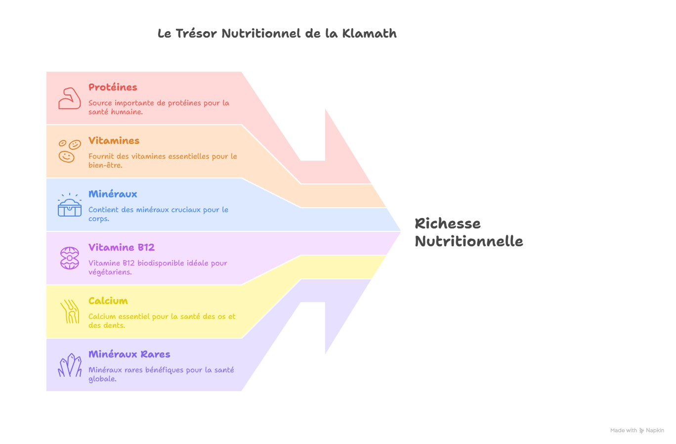 Une richesse exceptionnelle en nutriments importants

Une algue qui regorge de plus de 115 nutriments essentiels.

L’algue Klamath Alpha One est une véritable mine d’or avec ses protéines, vitamines et minéraux naturellement présents.