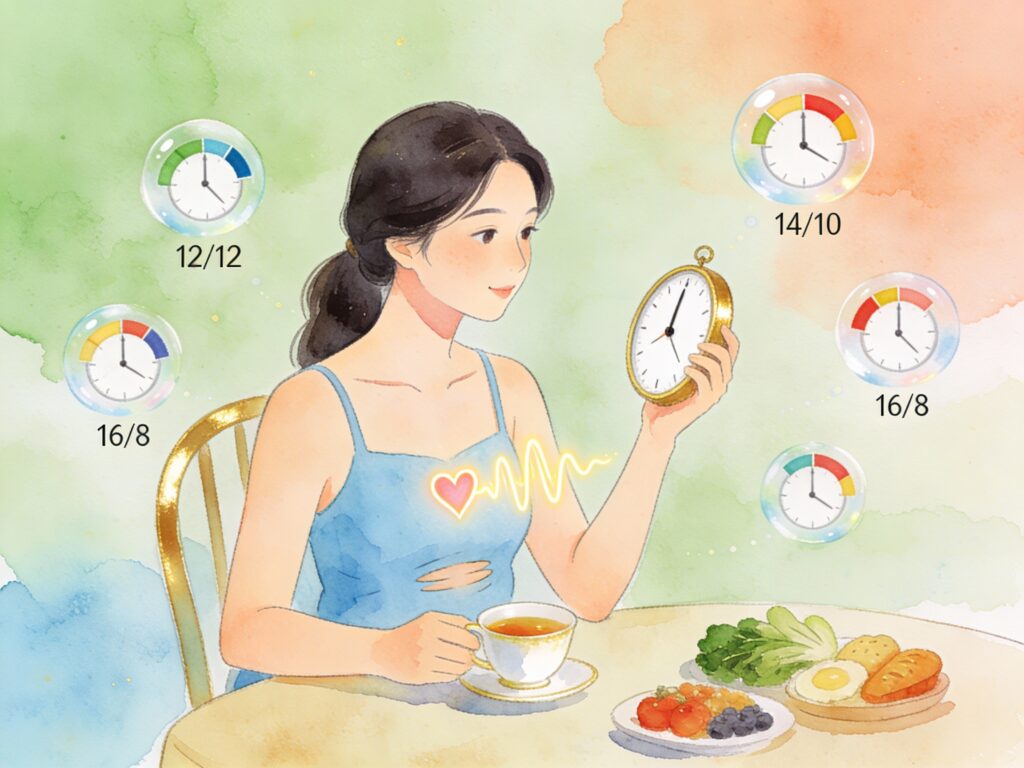 Commencer le jeûne intermittent en douceur : comparaison des méthodes 12/12, 16/8, 14/10 avec femme choisissant sa fenêtre alimentaire