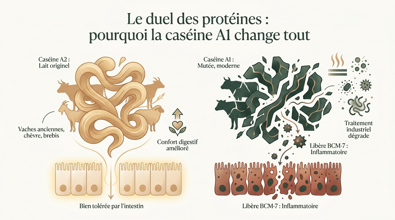 Comparaison entre la structure de la caséine A1 et la caséine A2 du lait