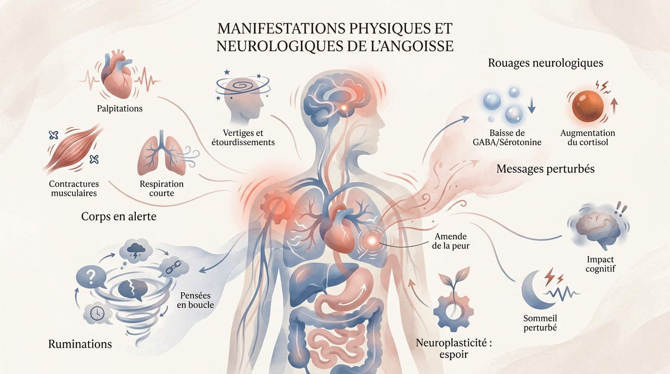 Illustration des symptômes physiques et neurologiques de l'anxiété chronique
